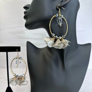 New Handmade Elegant Gold and Silver Floral Hoop Earrings 14k gold platted